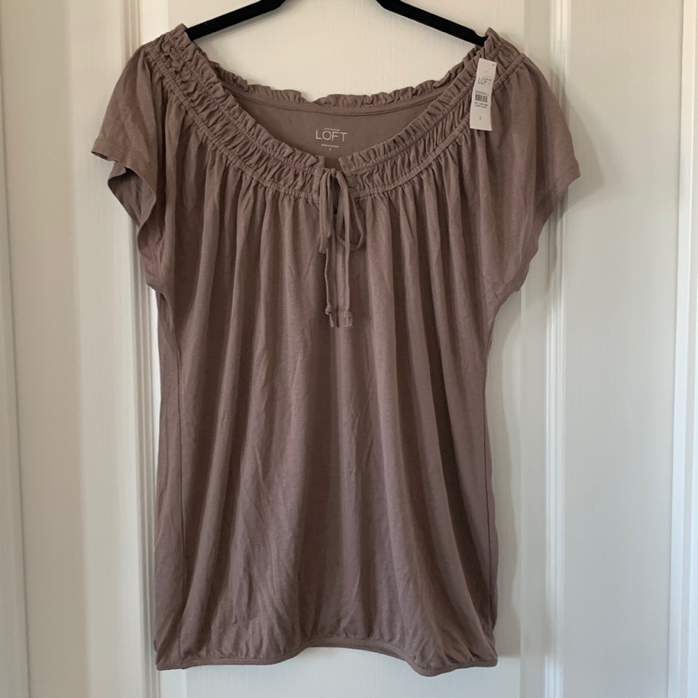 NWT LOFT Purple Ruffled Boatneck Tie-Front Short Sleeves Top Size S